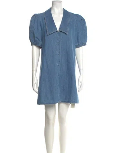 Pre-owned Frame V-neck Mini Dress In Blue
