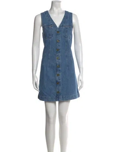 Pre-owned Frame V-neck Mini Dress In Blue