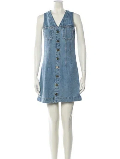 Pre-owned Frame V-neck Mini Dress In Blue