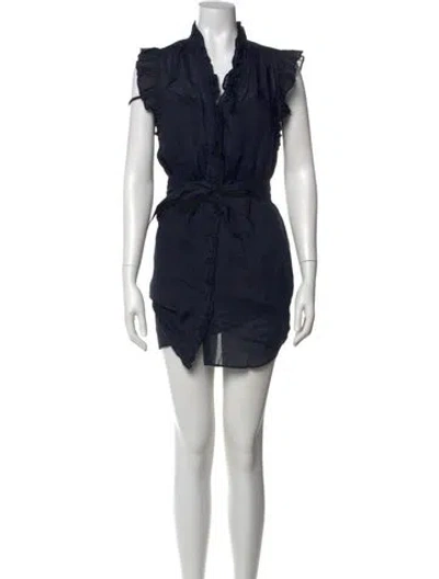 Pre-owned Frame V-neck Mini Dress In Blue