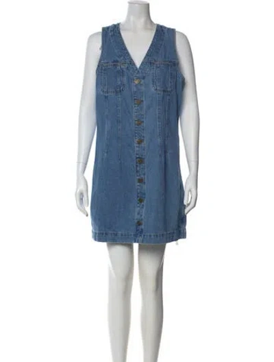 Pre-owned Frame V-neck Mini Dress In Blue