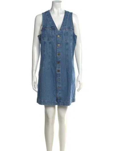 Pre-owned Frame V-neck Mini Dress In Blue