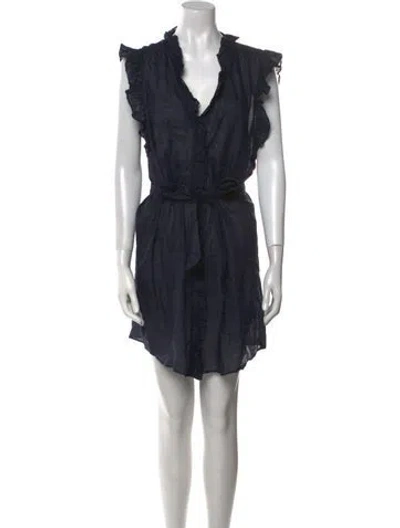 Pre-owned Frame V-neck Mini Dress In Blue