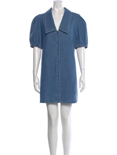 Pre-owned Frame V-neck Mini Dress In Blue