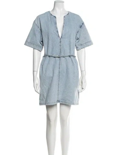Pre-owned Frame V-neck Mini Dress In Blue