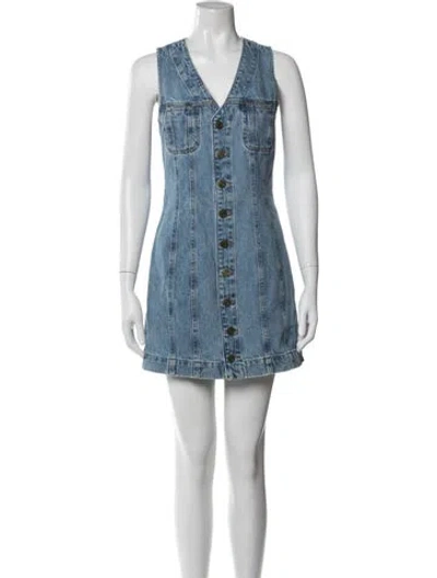 Pre-owned Frame V-neck Mini Dress In Blue