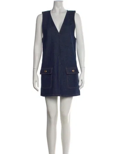 Pre-owned Frame V-neck Mini Dress In Blue