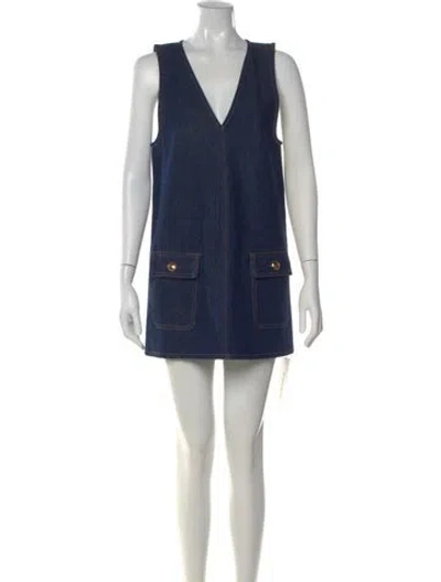 Pre-owned Frame V-neck Mini Dress In Blue