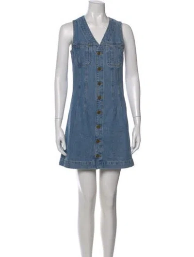 Pre-owned Frame V-neck Mini Dress In Blue