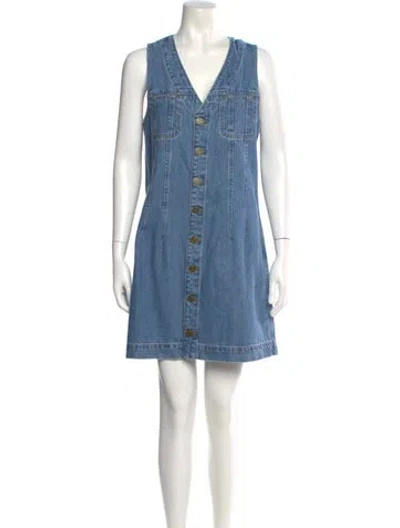 Pre-owned Frame V-neck Mini Dress In Blue