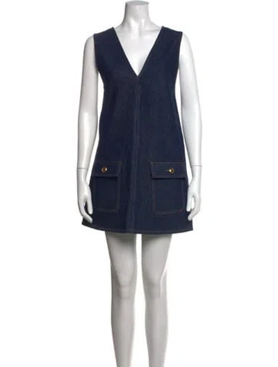 Pre-owned Frame V-neck Mini Dress In Blue