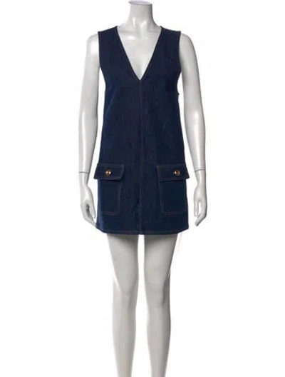 Pre-owned Frame V-neck Mini Dress In Blue