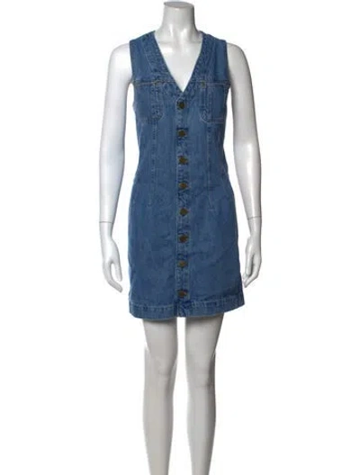 Pre-owned Frame V-neck Mini Dress In Blue