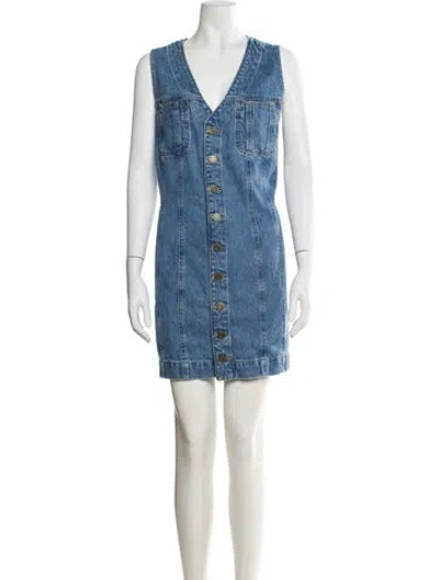 Pre-owned Frame V-neck Mini Dress W/ Tags In Blue