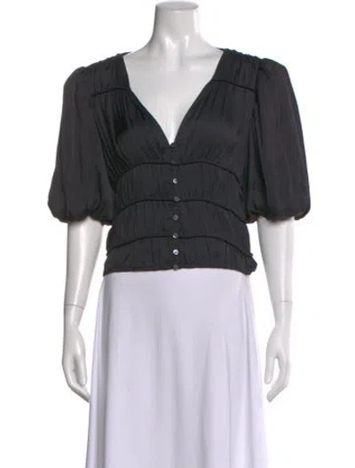 Pre-owned Frame V-neck Short Sleeve Blouse In Black