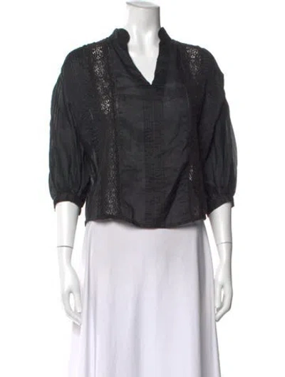 Pre-owned Frame V-neck Short Sleeve Blouse In Black