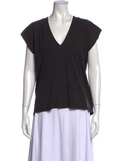 Pre-owned Frame V-neck Short Sleeve Blouse In Black