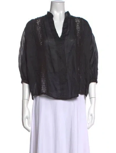Pre-owned Frame V-neck Short Sleeve Blouse In Black