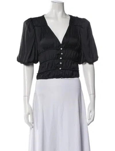 Pre-owned Frame V-neck Short Sleeve Blouse In Black