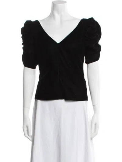 Pre-owned Frame V-neck Short Sleeve Blouse In Black