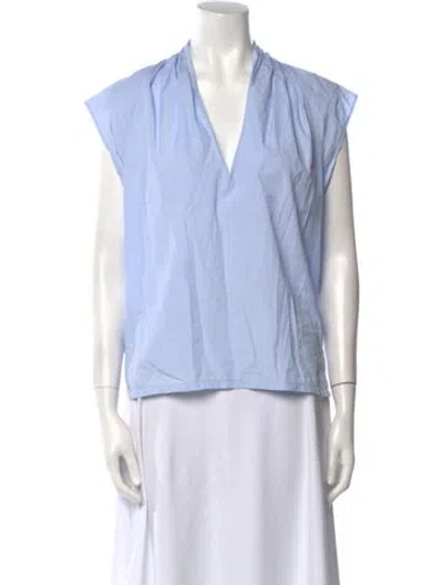 Pre-owned Frame V-neck Short Sleeve Blouse In Blue
