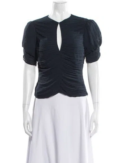 Pre-owned Frame V-neck Short Sleeve Blouse In Blue