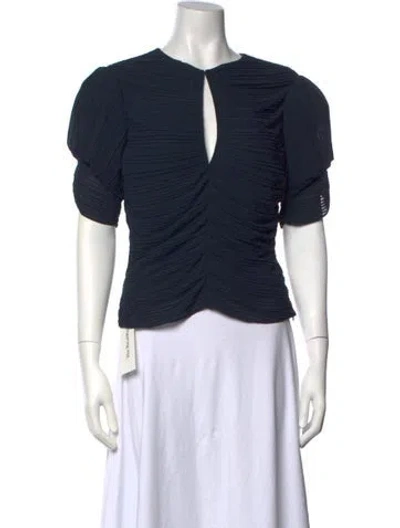 Pre-owned Frame V-neck Short Sleeve Blouse In Blue