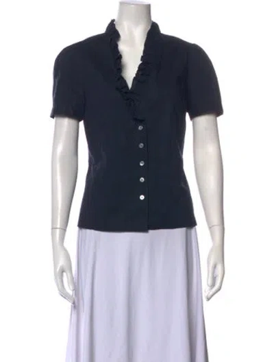 Pre-owned Frame V-neck Short Sleeve Blouse In Blue