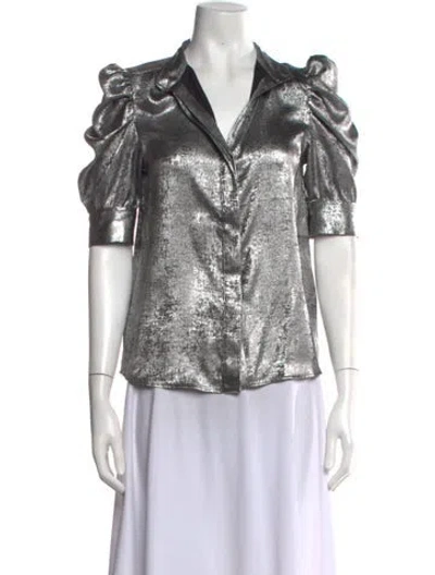 Pre-owned Frame V-neck Short Sleeve Blouse In Multicolor