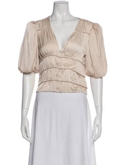 Pre-owned Frame V-neck Short Sleeve Blouse In Neutral