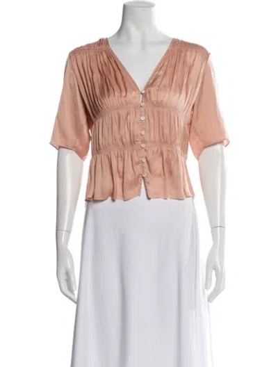 Pre-owned Frame V-neck Short Sleeve Blouse In Neutral