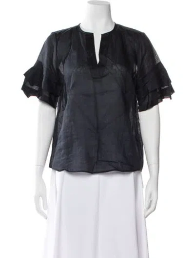 Pre-owned Frame V-neck Short Sleeve Blouse In Neutral