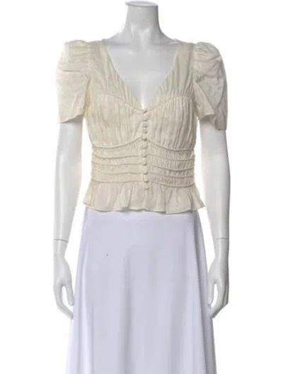 Pre-owned Frame V-neck Short Sleeve Blouse In Neutral