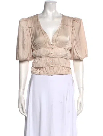 Pre-owned Frame V-neck Short Sleeve Blouse In Neutrals