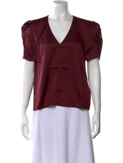 Pre-owned Frame V-neck Short Sleeve Blouse W/ Tags In Burgundy
