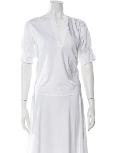 Pre-owned Frame V-neck Short Sleeve Blouse In White