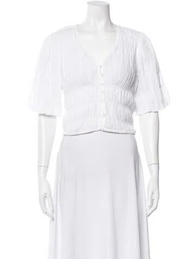 Pre-owned Frame V-neck Short Sleeve Blouse In White