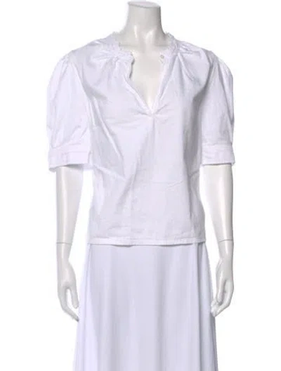 Pre-owned Frame V-neck Short Sleeve Blouse In White