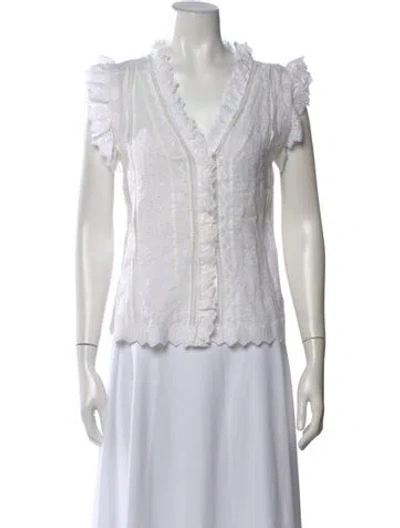 Pre-owned Frame V-neck Short Sleeve Blouse In White