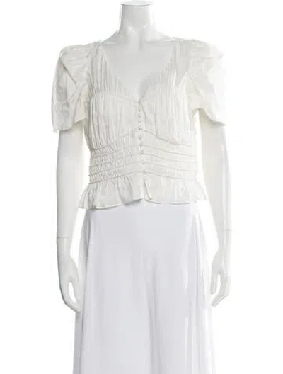 Pre-owned Frame V-neck Short Sleeve Blouse In White