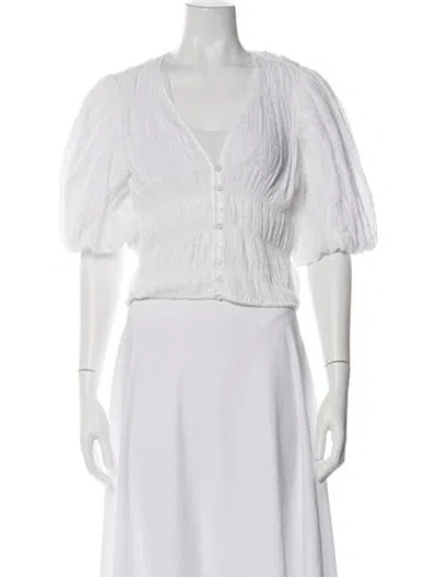Pre-owned Frame V-neck Short Sleeve Blouse In White