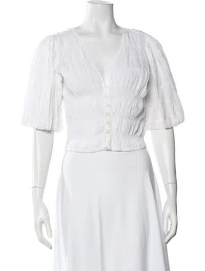 Pre-owned Frame V-neck Short Sleeve Blouse In White