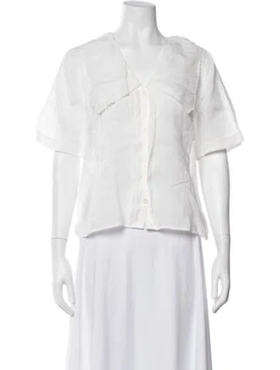 Pre-owned Frame V-neck Short Sleeve Blouse In White