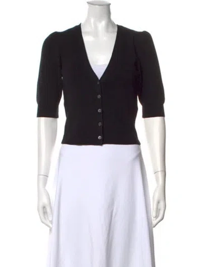 Pre-owned Frame V-neck Short Sleeve Button-up Top In Black