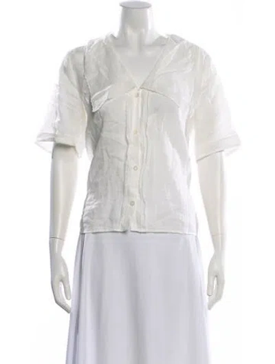 Pre-owned Frame V-neck Short Sleeve Button-up Top In White