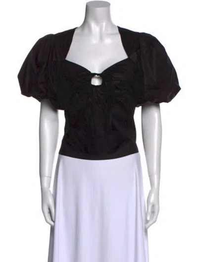 Pre-owned Frame V-neck Short Sleeve Crop Top In Black