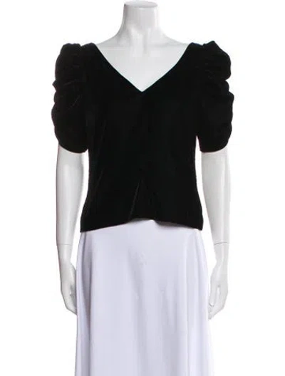 Pre-owned Frame V-neck Short Sleeve Crop Top In Black