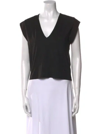 Pre-owned Frame V-neck Short Sleeve Crop Top In Black