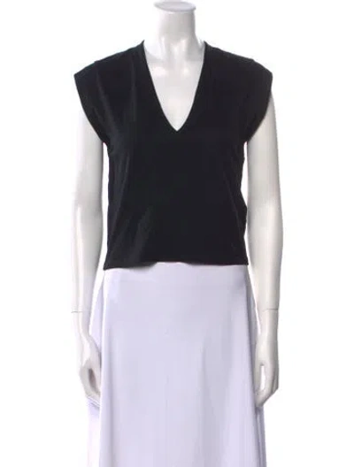 Pre-owned Frame V-neck Short Sleeve Crop Top In Black