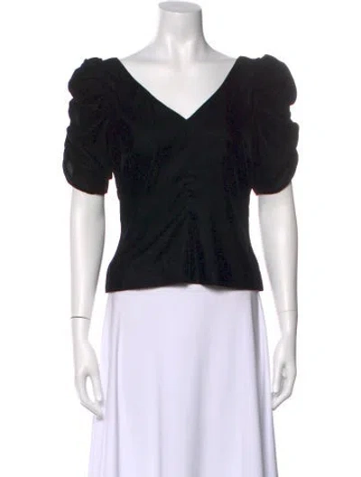 Pre-owned Frame V-neck Short Sleeve Crop Top In Black